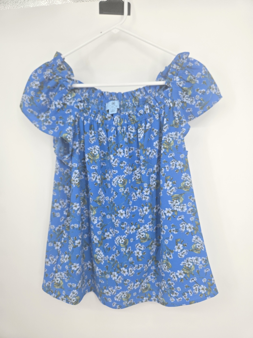 CeCe Blue Floral Cap Sleeve Top Small (8671)